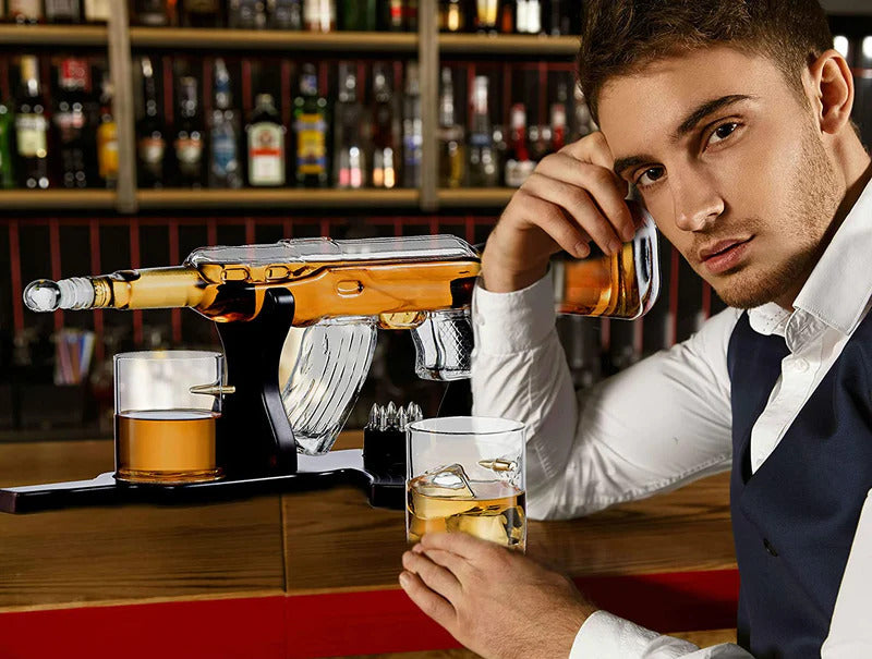 Gun Decanter with 4 Bullet Glasses Set