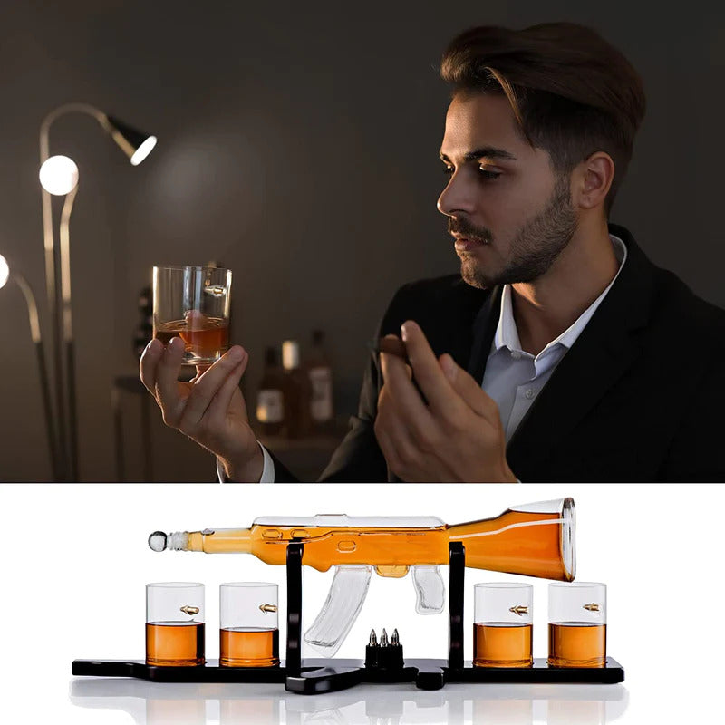 Gun Decanter with 4 Bullet Glasses Set