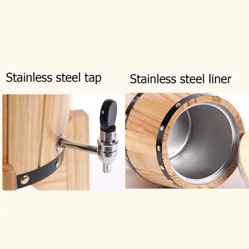 Wooden Stainless Steel Barrel For Wine & Beer (3L)