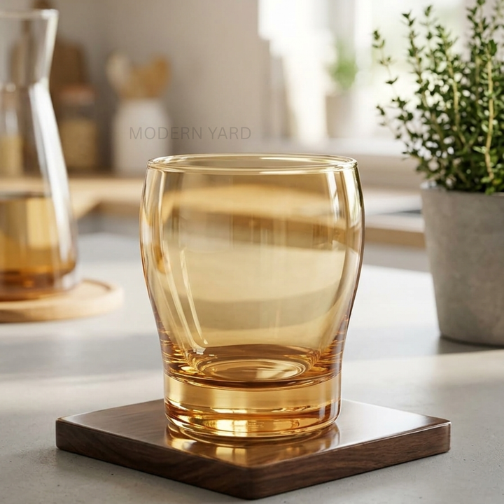 Premium honey gold crystal tumbler with elegant amber finish made in Italy