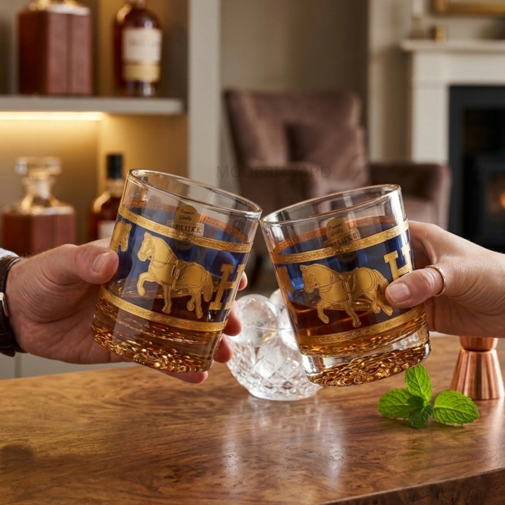 Gold horse crystal tumbler for luxury home bar and entertaining