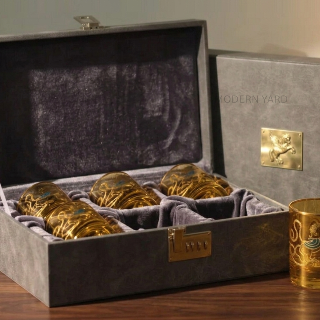 Premium Barware Gift Set Featuring Designer Whiskey Glasses and Suitcase Box