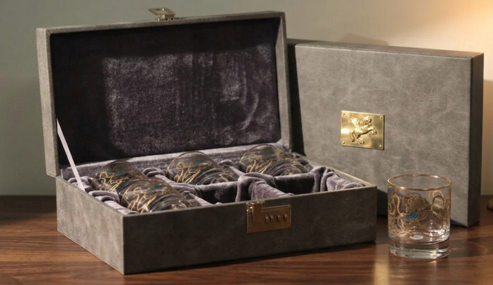 Modern Yard Pegasus whiskey glasses in premium suitcase gift box