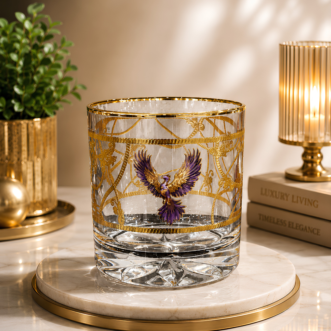 Crystal Eagle Whiskey Glass - Gold Plated - Set of 6 (Leather Gift Box)