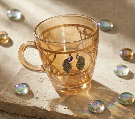Elegant crystal coffee cup set with matching saucers