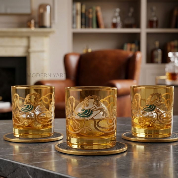 Premium Crystal Whiskey Glasses with 24K Gold Rim – Pegasus Collection Set of 6