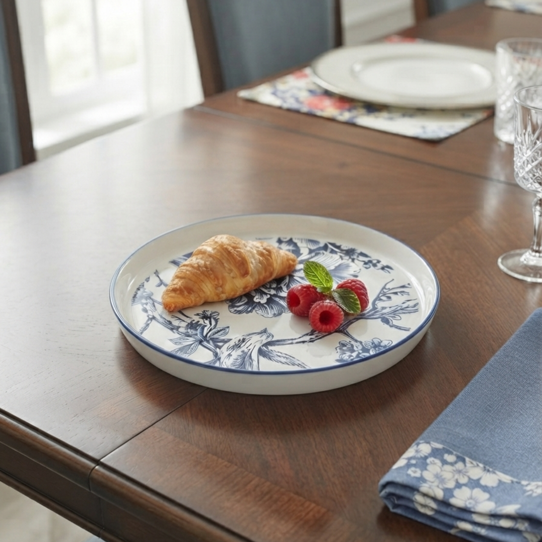 Azure Blossom Designer Quarter Plates (Set of 6) - Imported Bone China
