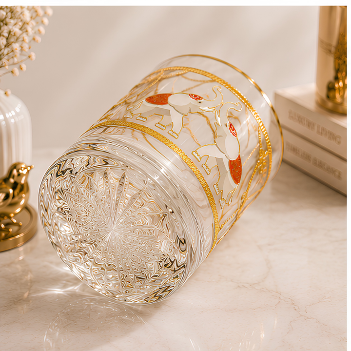 Crystal Maharaja Elephant Whiskey Glass - Gold Plated - Set of 6 (Leather Gift Box)