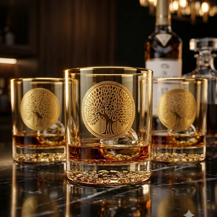 Royal Roots whiskey glass set crafted from premium Turkish glass, adding elegance to modern home bar collections.
