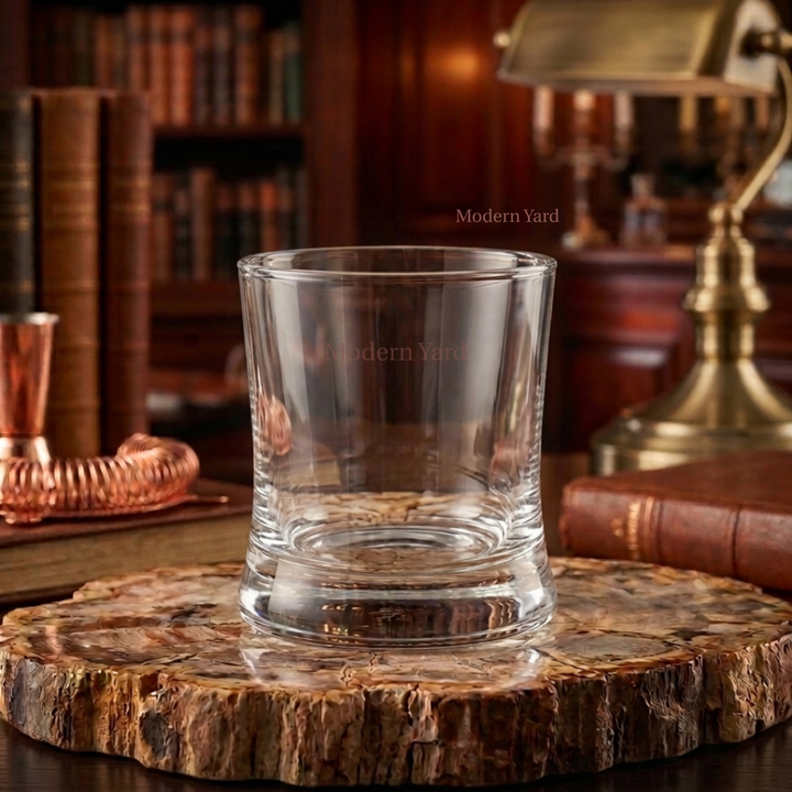 Modern heavy base crystal whiskey tumblers ideal for bourbon, whiskey, rum and cocktail serving.