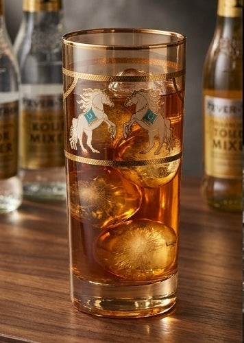 Imperial Horse 24k Gold-Rimmed Crystal Highball Glass | Set of 6 | Suitcase Gift Box