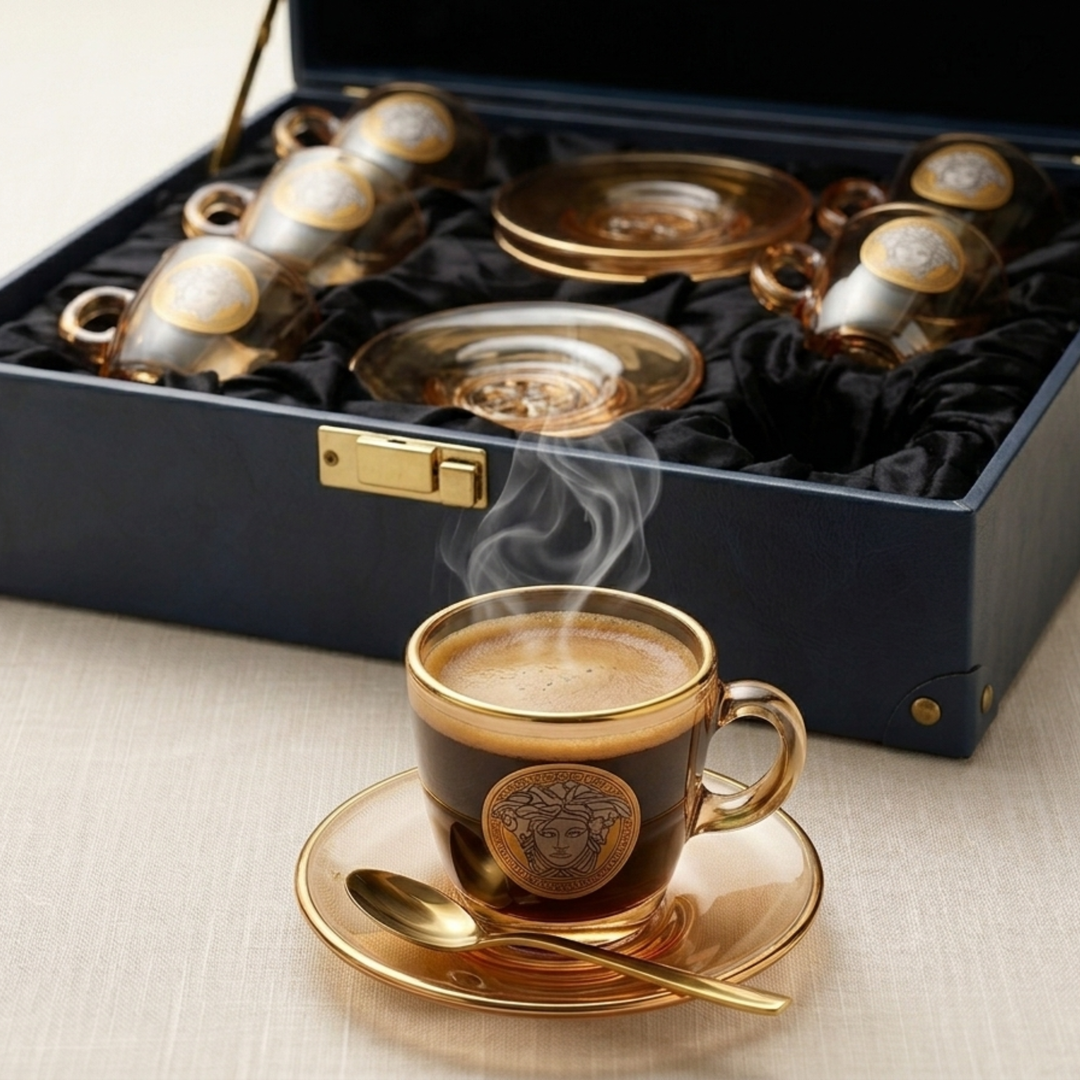 Amber luxury tea cup set with leather gift box for elegant table settings