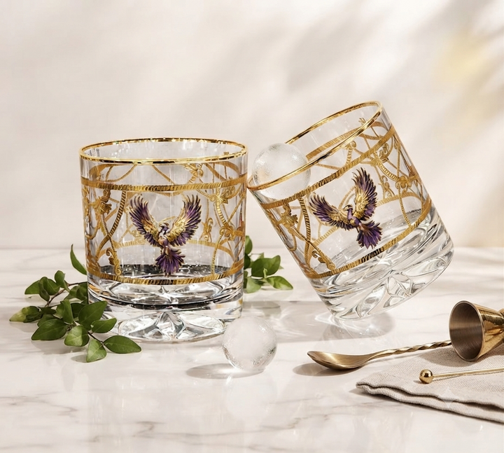 Crystal Eagle Whiskey Glass - Gold Plated - Set of 6 (Leather Gift Box)