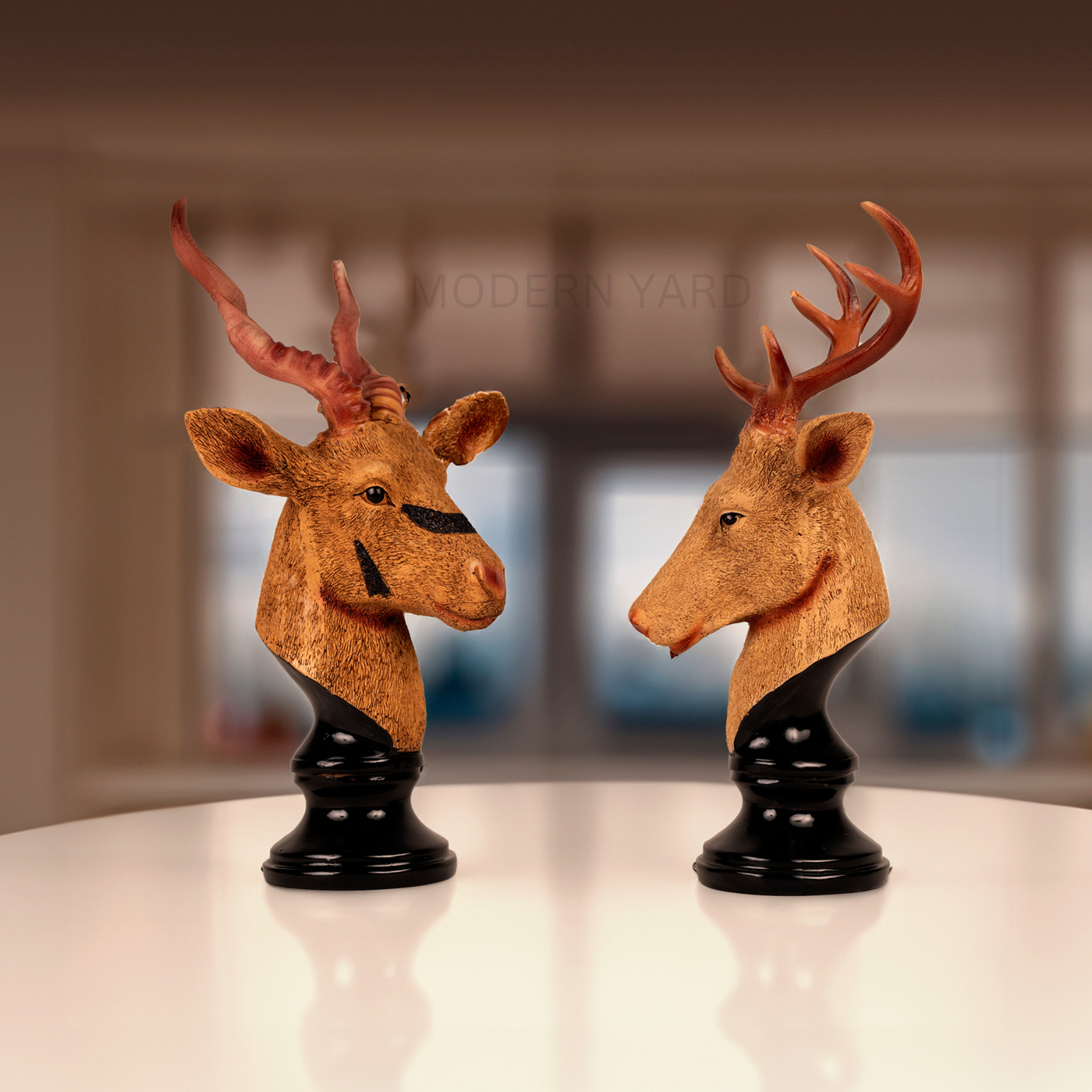 Deer with Horns Sculpture (Set of 2)