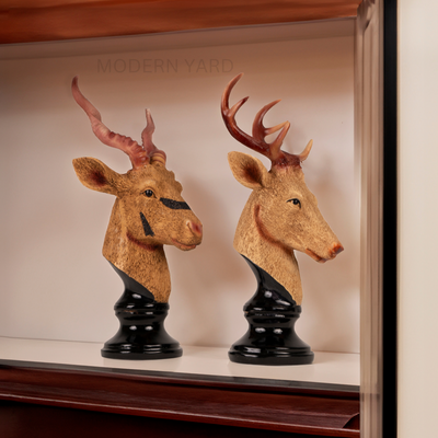 Deer with Horns Sculpture (Set of 2)