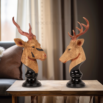 Deer with Horns Sculpture (Set of 2)