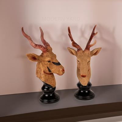 Deer with Horns Sculpture (Set of 2)