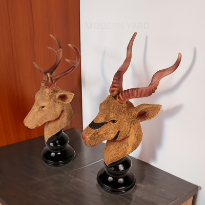 Deer with Horns Sculpture (Set of 2)