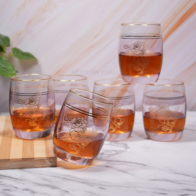 Flora Pink Golden Line Glasses (Set of 6)