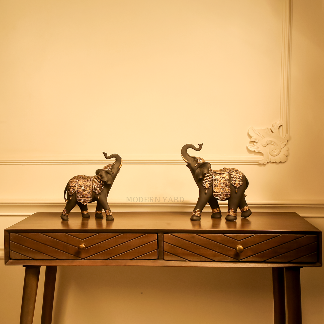 Black Elephant with Golden Touch (Set of 2)
