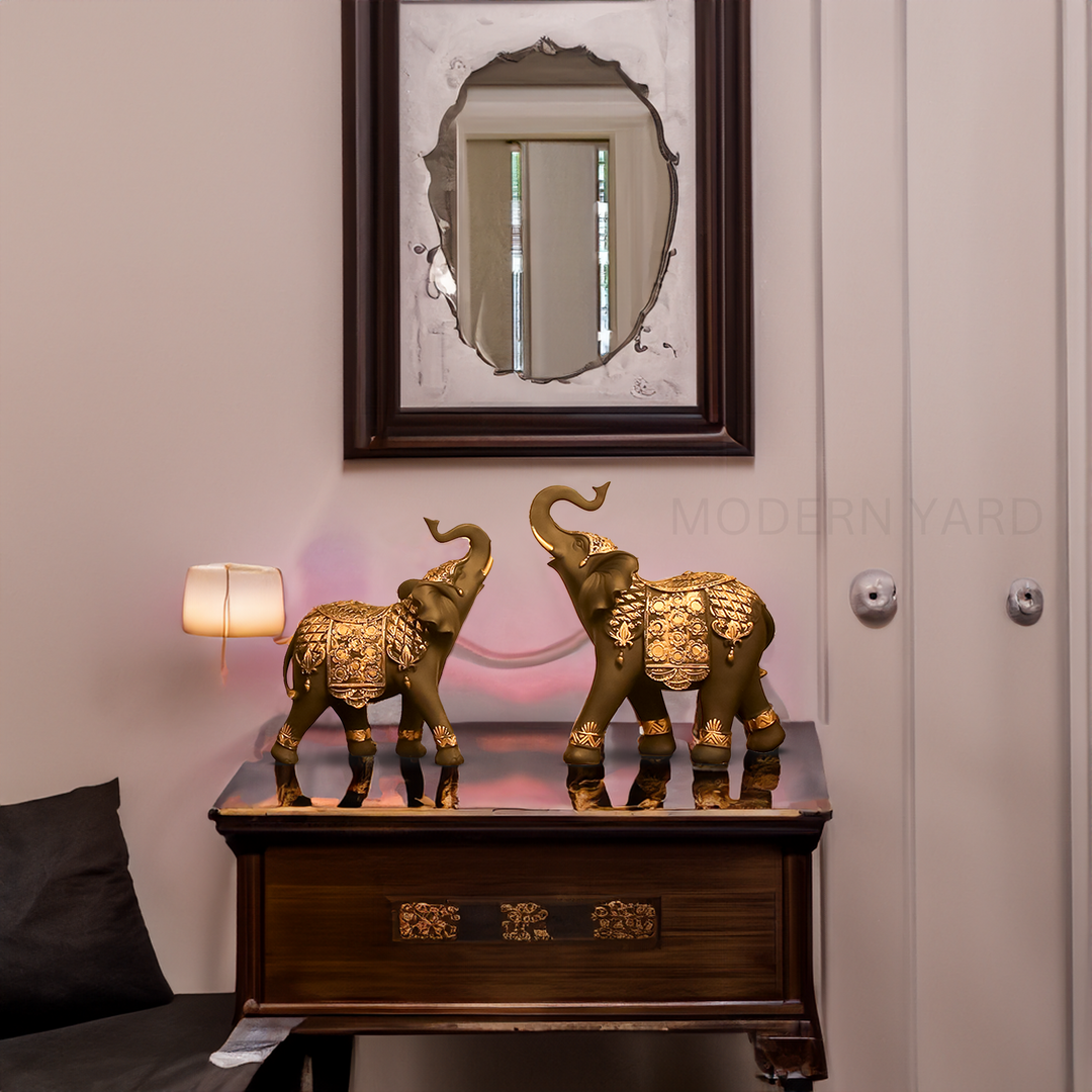 Black Elephant with Golden Touch (Set of 2)