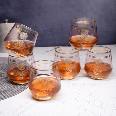 Flora Pink Golden Line Glasses (Set of 6)