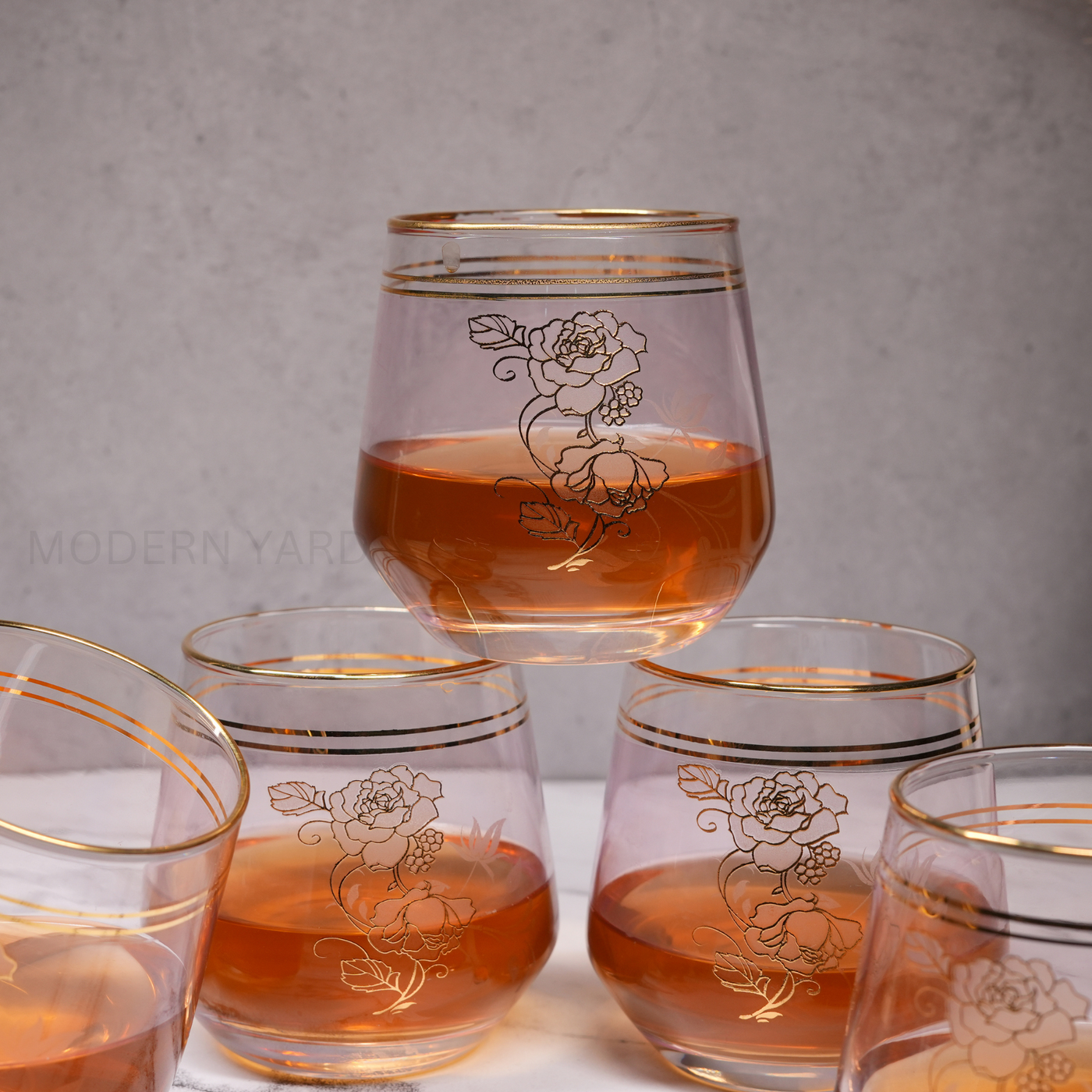 Flora Pink Golden Line Glasses (Set of 6)