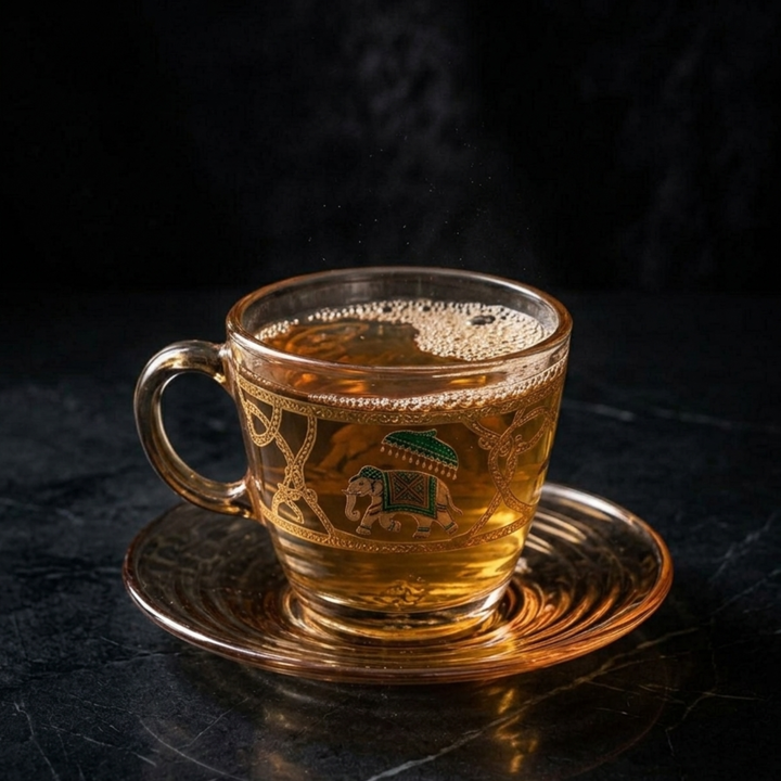 Modern Yard Crystal Royal Elephant Cup & Saucer Set of 6 with Leather Gift Box