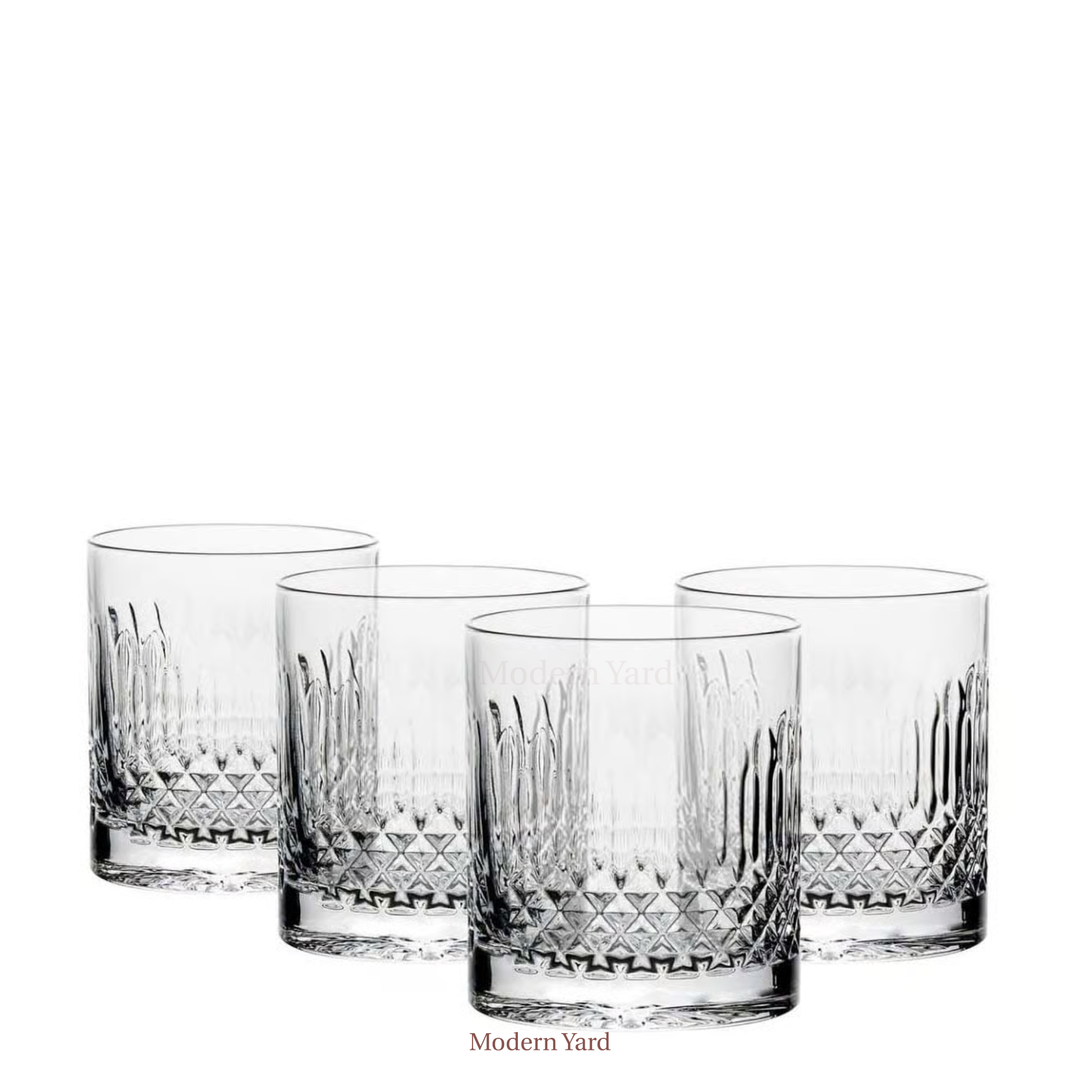 Designer crystal whiskey tumbler set crafted in Italy for luxury home bars and premium entertaining.