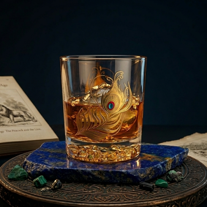 Designer whiskey glass with gold detailing for scotch, bourbon and cocktails