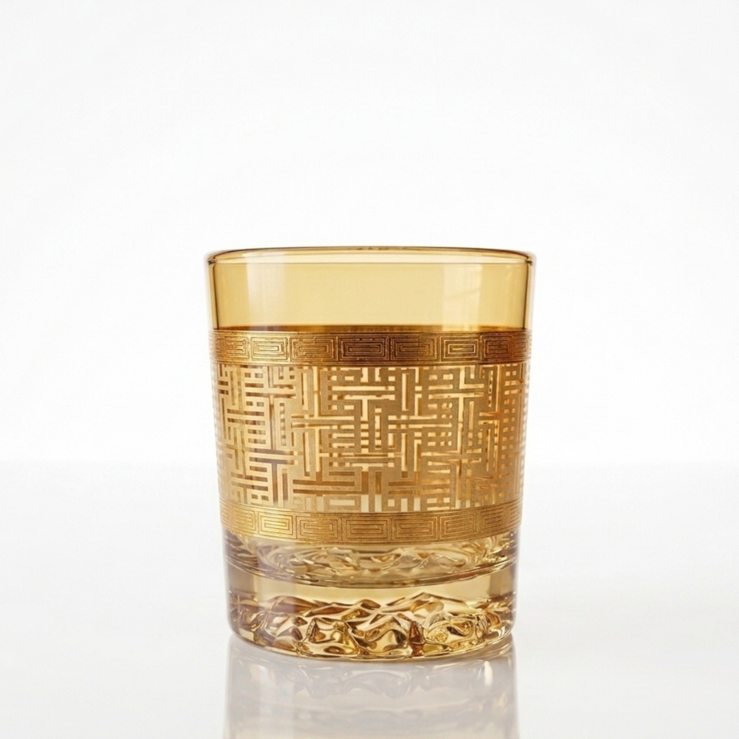 Premium golden crystal whiskey tumbler from Modern Yard luxury barware collection