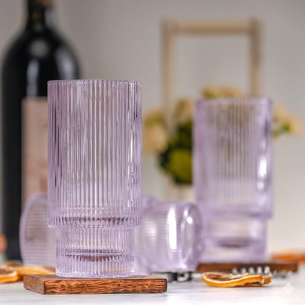 Elegant aqua blue textured glass for luxury dining and home bar settings