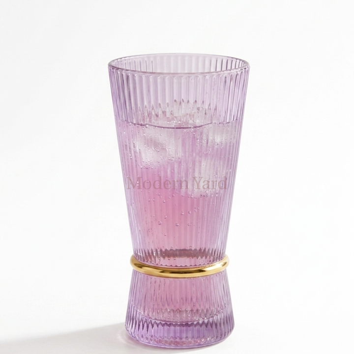 Modern Yard Korean Luxe Pink Ribbed Glass Set of 6
