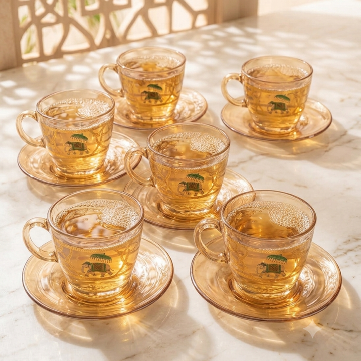 Elegant luxury crystal glass tea set packed in premium leather gift box