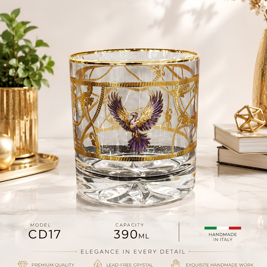 Crystal Eagle Whiskey Glass - Gold Plated - Set of 6 (Leather Gift Box)