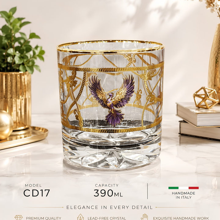 Crystal Eagle Whiskey Glass - Gold Plated - Set of 6 (Leather Gift Box)