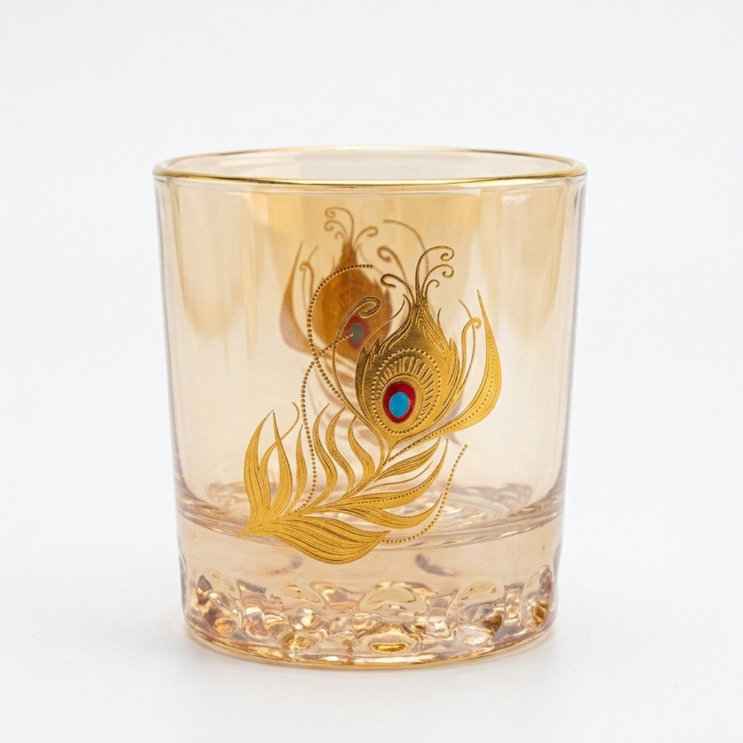 Elegant crystal tumbler with luxurious feather motif for premium spirits