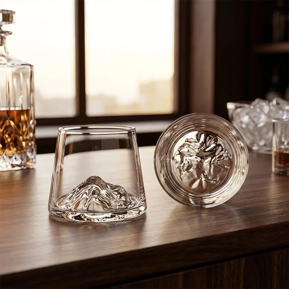 Mountain Crest Whiskey Glass 230 ML Set of 6 by Modern Yard with unique 3D mountain base.