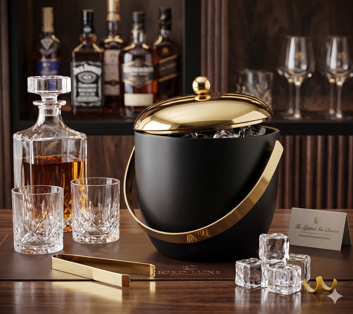 Premium SS Black and Golden PVD Ice Bucket with Tong