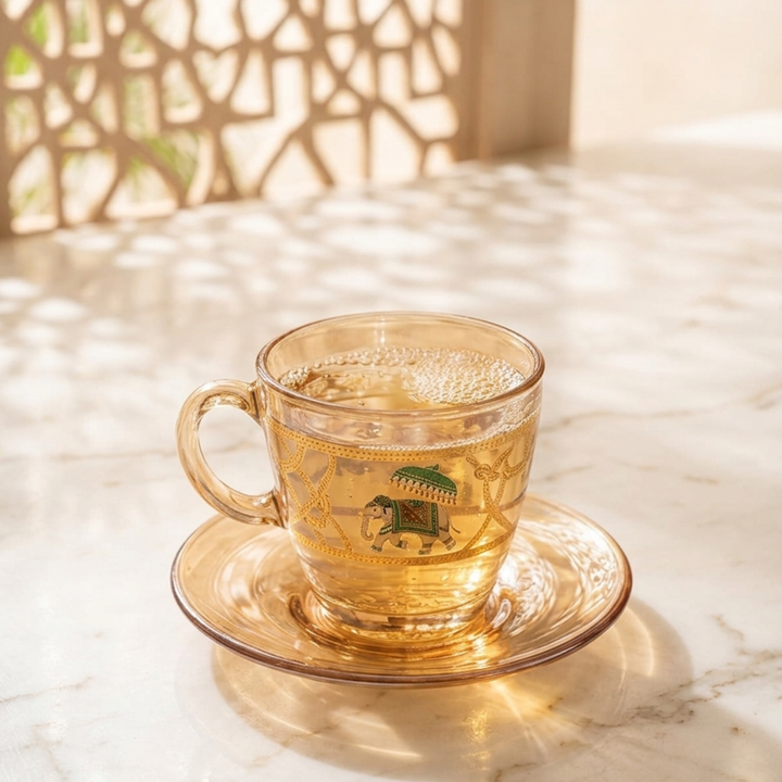 Designer crystal cup and saucer set for luxury gifting and home entertaining