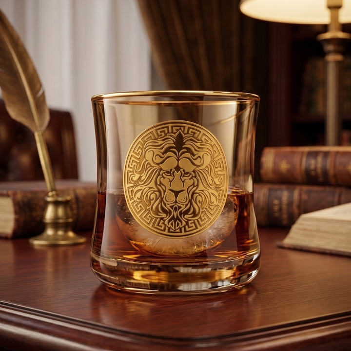 Imported Turkish crystal whiskey glasses with luxury lion emblem design