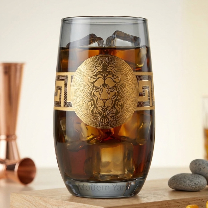 Premium 300 ML smoked drinking glass with royal lion crest design