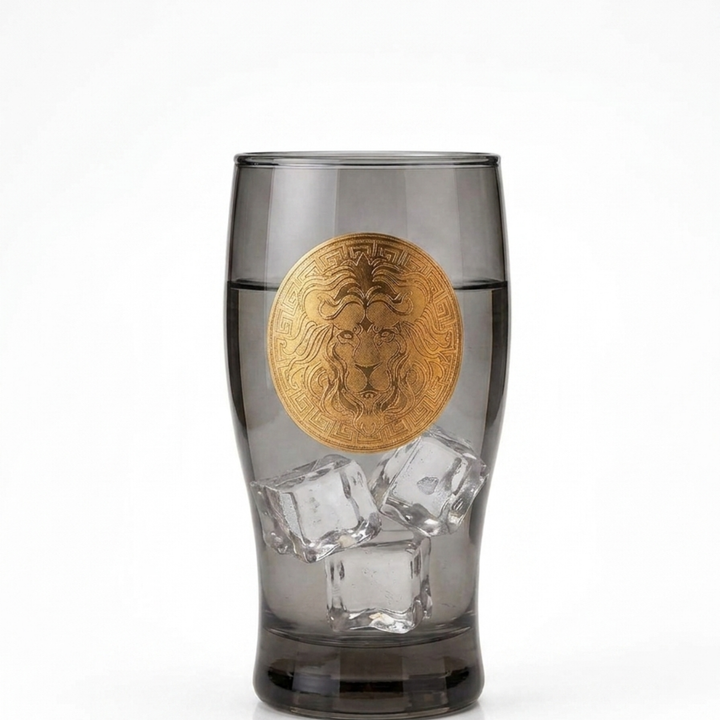Premium barware glass with lion crest artwork for sophisticated entertaining