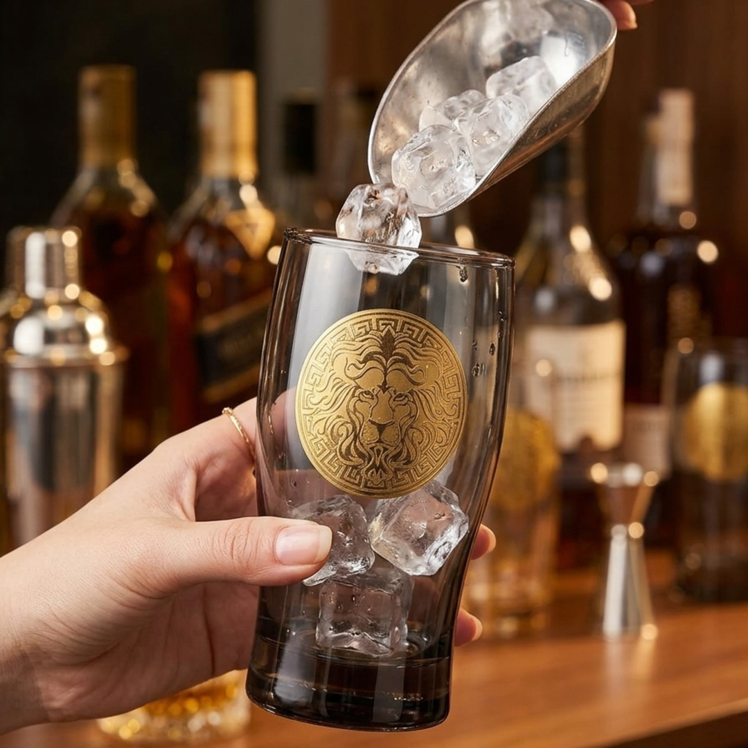 Modern Yard Premium Smoky Glass with Gold Lion Emblem