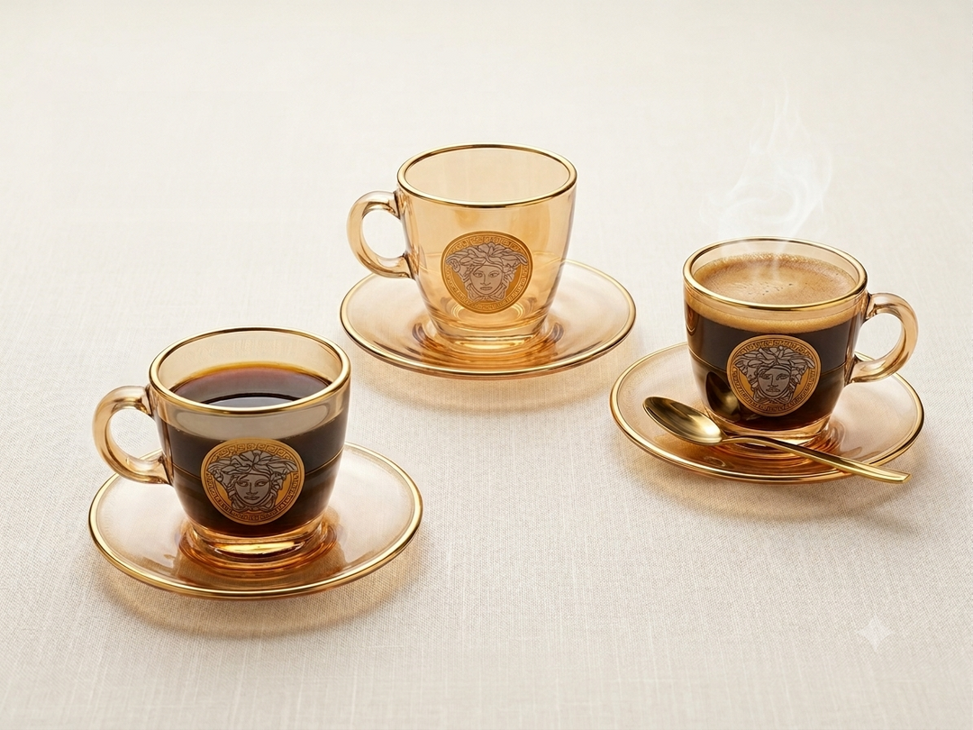Versace Amber Cup Saucer 230 ML - Set of 6 (Leather Gift Box)