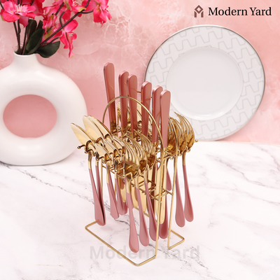 Pink Golden Cutlery Set (24 Pcs)
