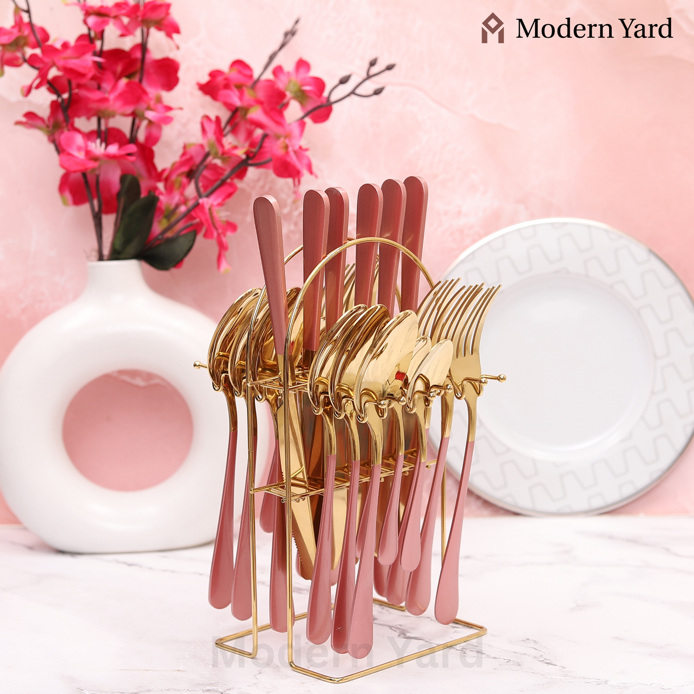 Pink Golden Cutlery Set (24 Pcs)