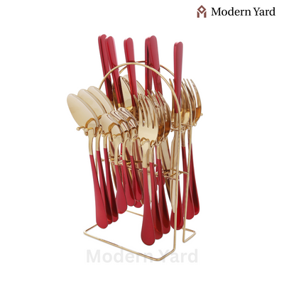 Red Golden Cutlery Set (24 Pcs)