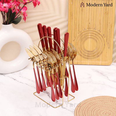 Red Golden Cutlery Set (24 Pcs)