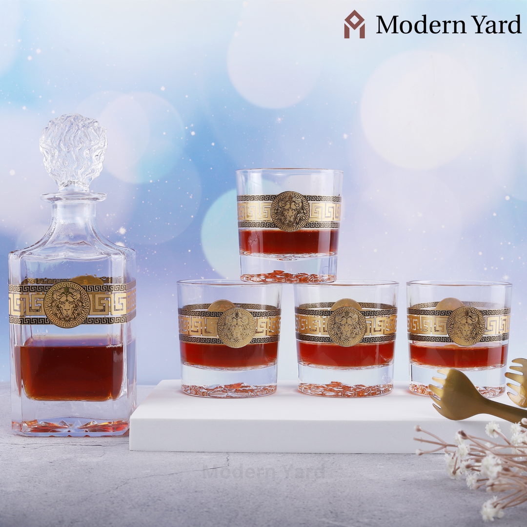 Lion Gold Plated 7 Pcs Decanter Set